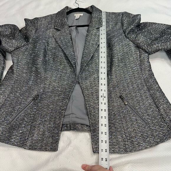 Chico’s‎ Silver Boucle Single Clasp Blazer 2 L Women’s - Picture 4 of 8